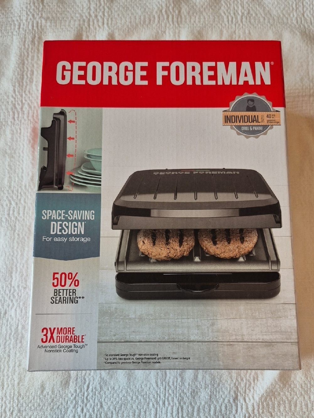 George Foreman Individual size Grill & Panini maker, space saving stand up NEW